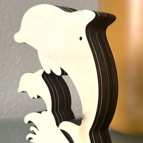 Breaching Dolphin and Calf Coastal Ocean Tropical Wooden Wood 3D Figure Diorama - Picture 6 of 6